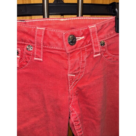True Religion Jeans Red Denim Skinny Leg White Tag 25x33” Zip Flap Pockets - Picture 4 of 10